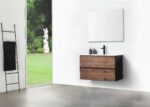 36" Walnut Wall Mount Bathroom Vanity with White Solid surface Countertop - Image 7