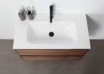 36" Walnut Wall Mount Bathroom Vanity with White Solid surface Countertop - Image 4