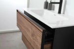 36" Walnut Wall Mount Bathroom Vanity with White Solid surface Countertop - Image 6