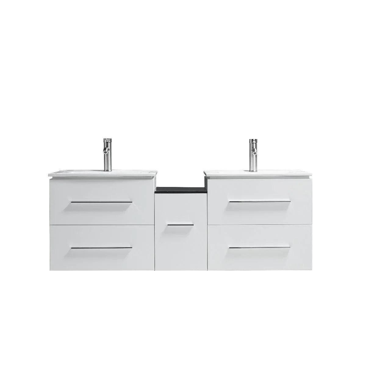 60" White Wall Mount Double Sink Bathroom Vanity with White Ceramic Countertop Jacob - Image 6