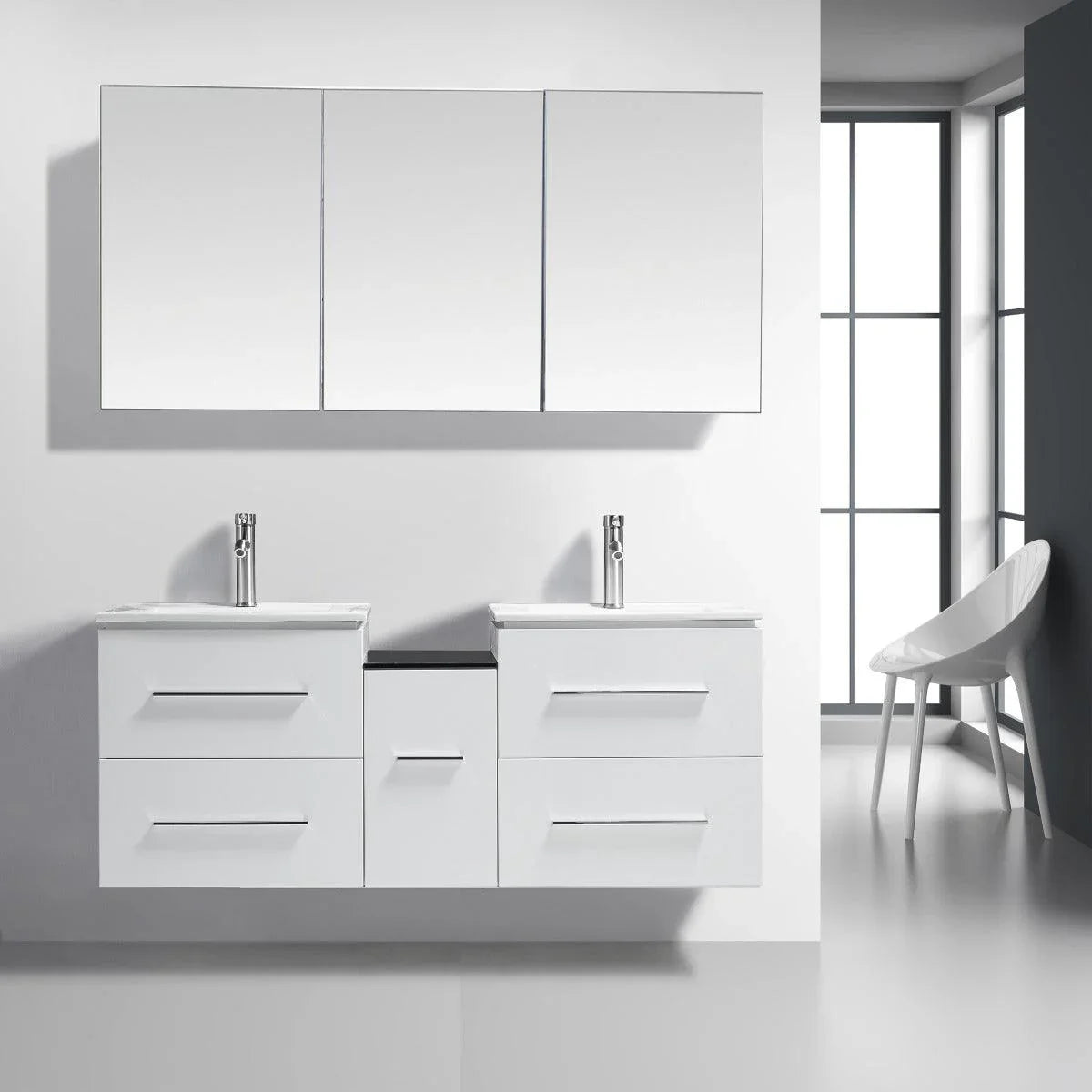 60" White Wall Mount Double Sink Bathroom Vanity with White Ceramic Countertop Jacob - Image 8