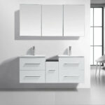 60" White Wall Mount Double Sink Bathroom Vanity with White Ceramic Countertop Jacob