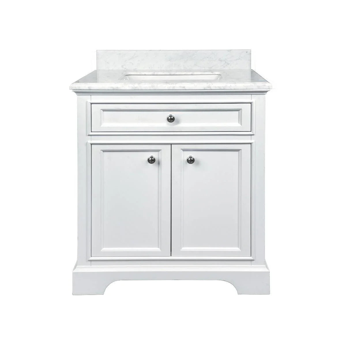 30" White Freestanding Bathroom Vanity with Carrera Marble Countertop Milan - Image 2