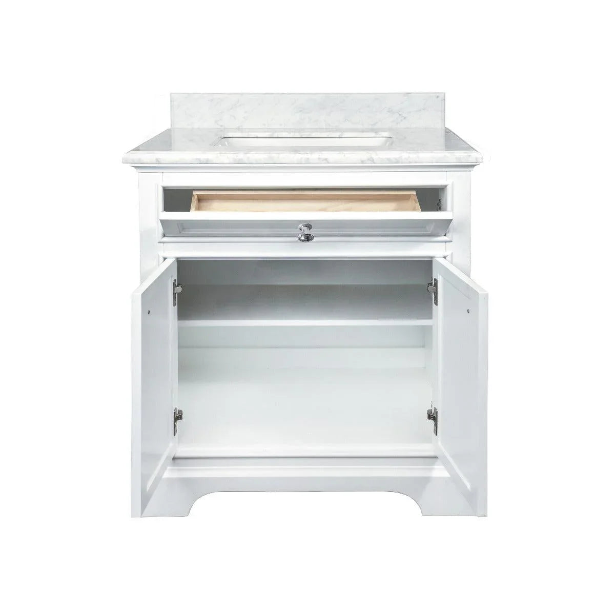 30" White Freestanding Bathroom Vanity with Carrera Marble Countertop Milan - Image 5