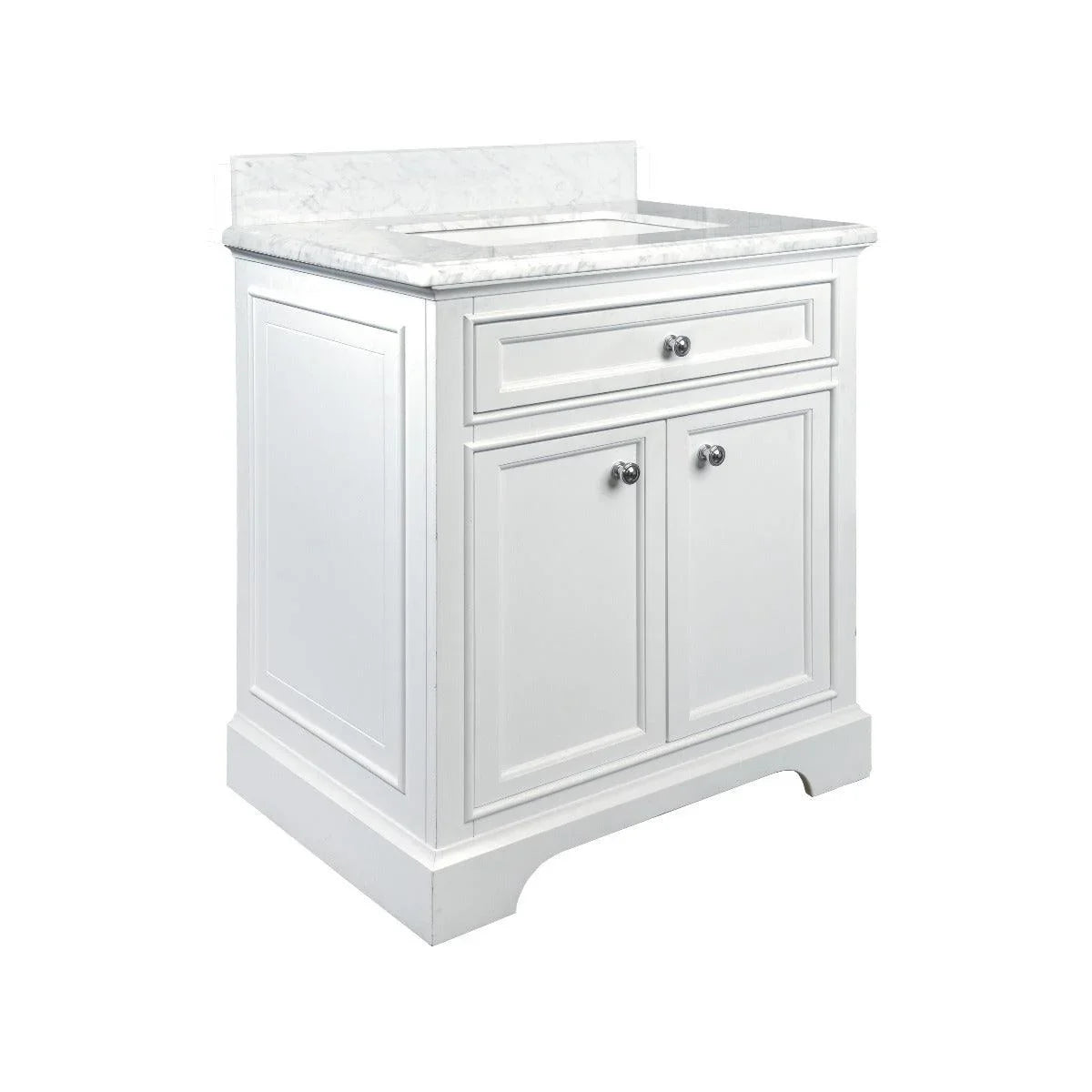 30" White Freestanding Bathroom Vanity with Carrera Marble Countertop Milan - Image 3