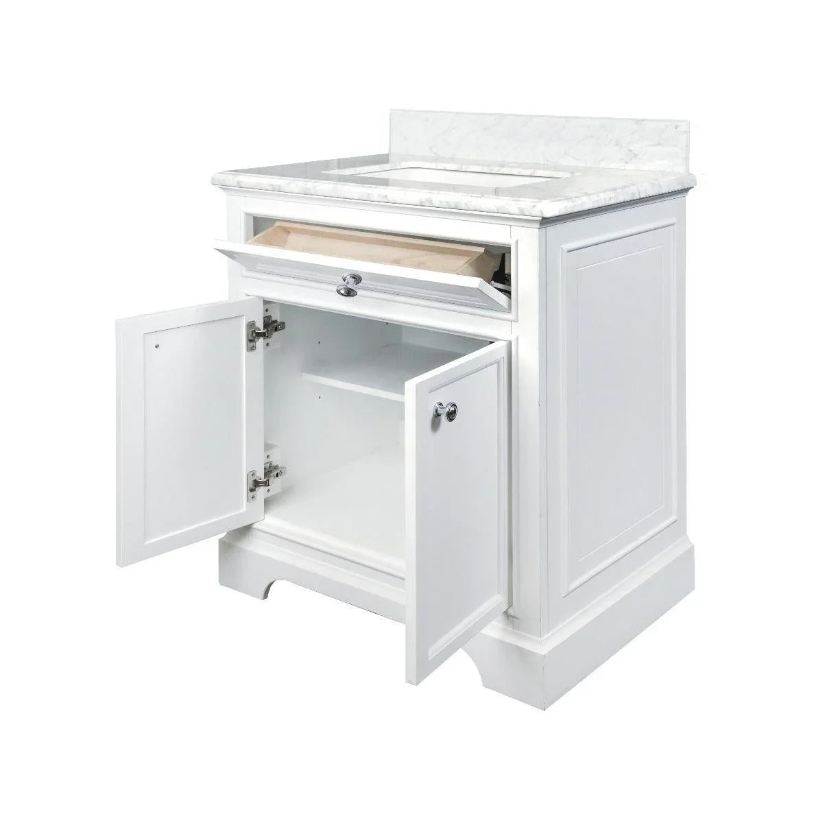 30" White Freestanding Bathroom Vanity with Carrera Marble Countertop Milan - Image 6