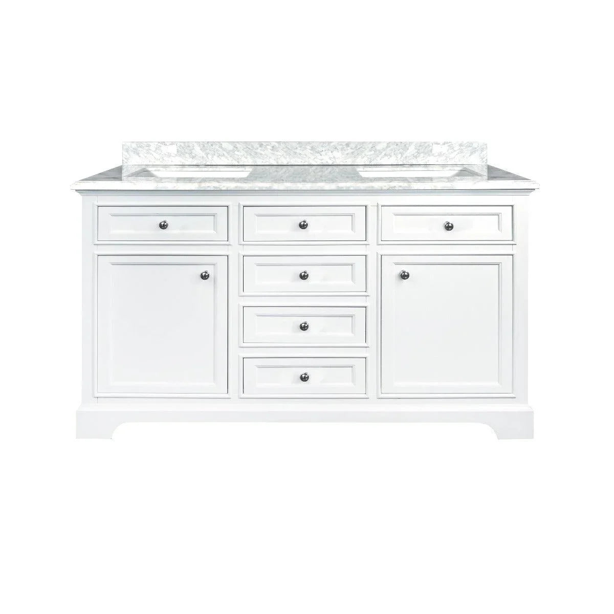 60" White Freestanding Double Sink Bathroom Vanity with Carrera Marble Countertop Milan – Image 3