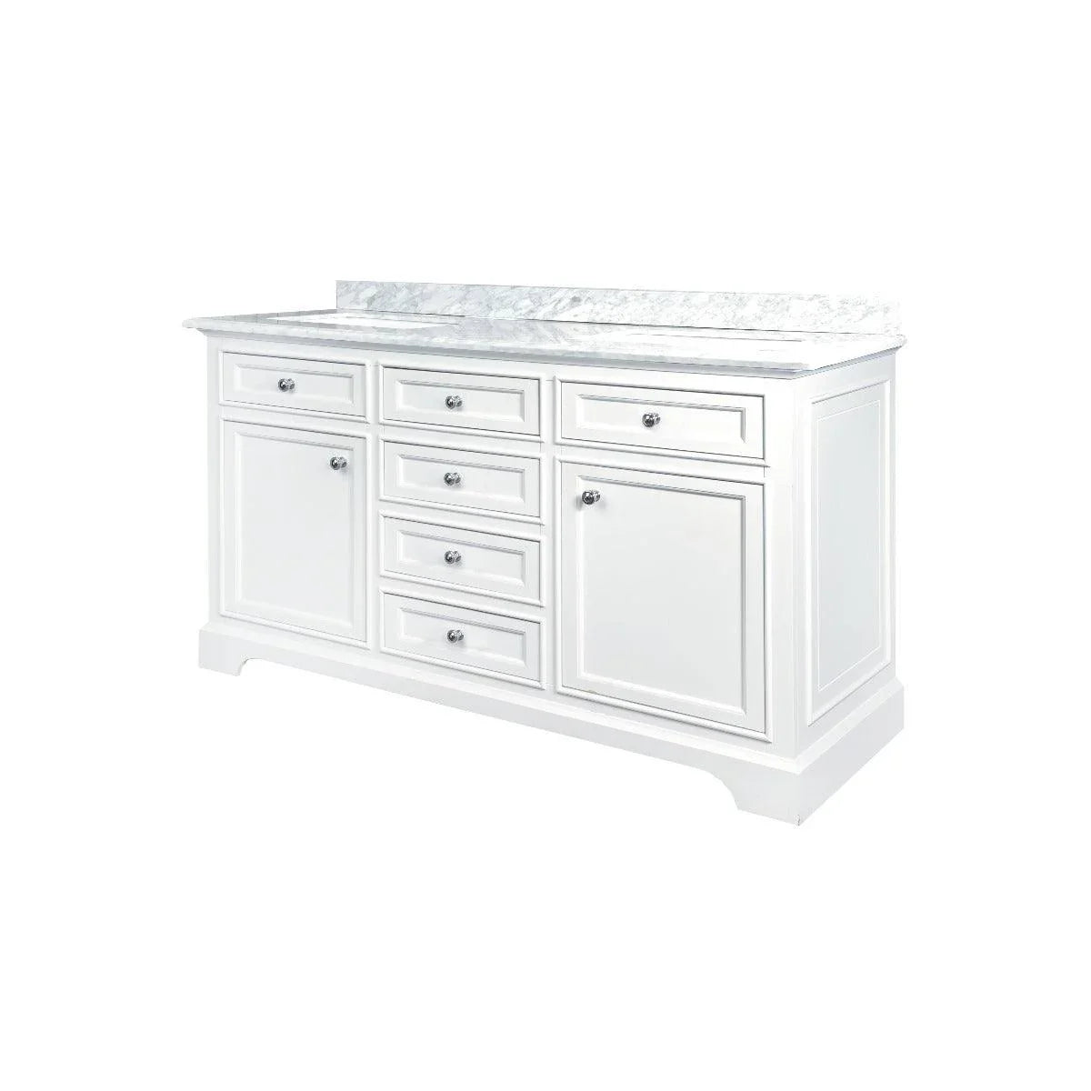 60" White Freestanding Double Sink Bathroom Vanity with Carrera Marble Countertop Milan – Image 5