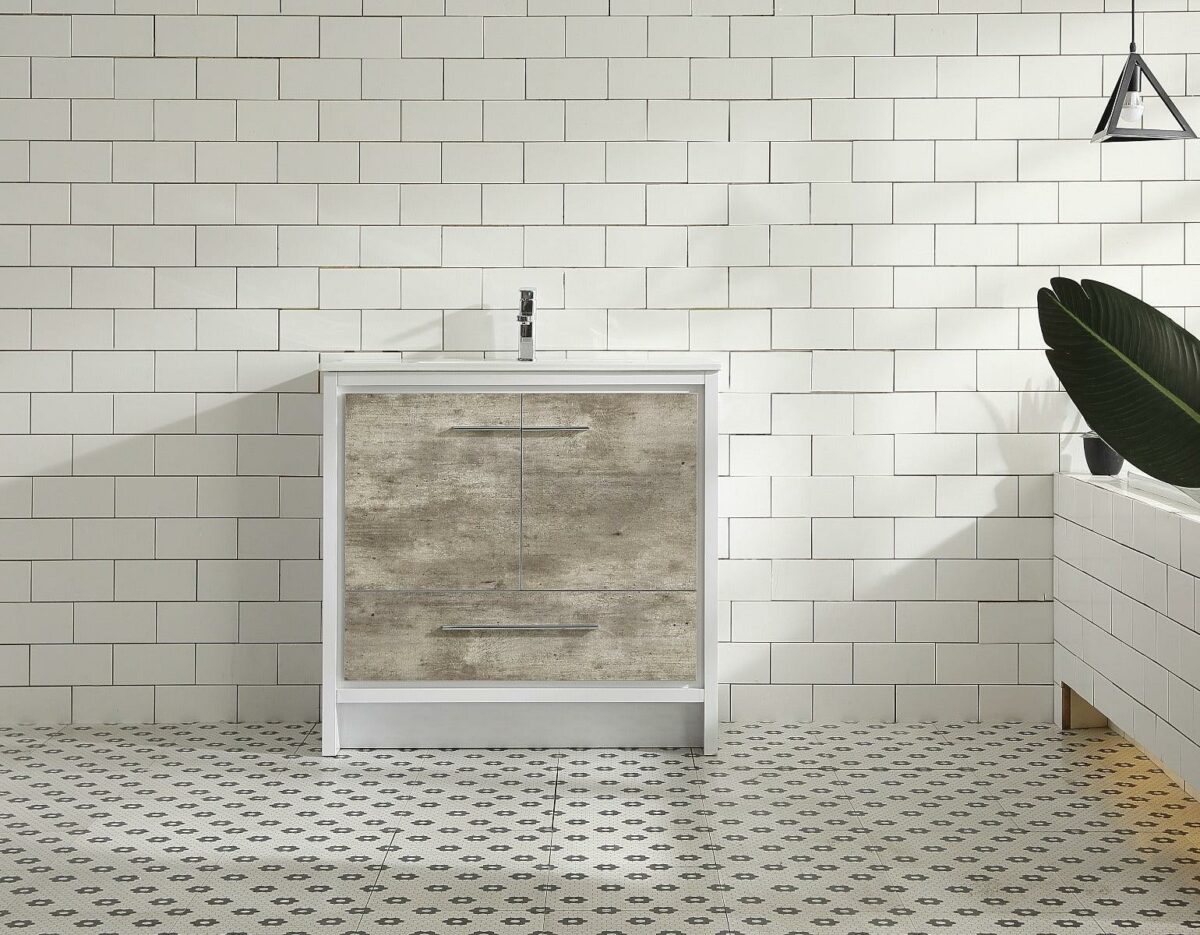 36" Ash Freestanding Bathroom Vanity with White Ceramic Countertop - Image 2