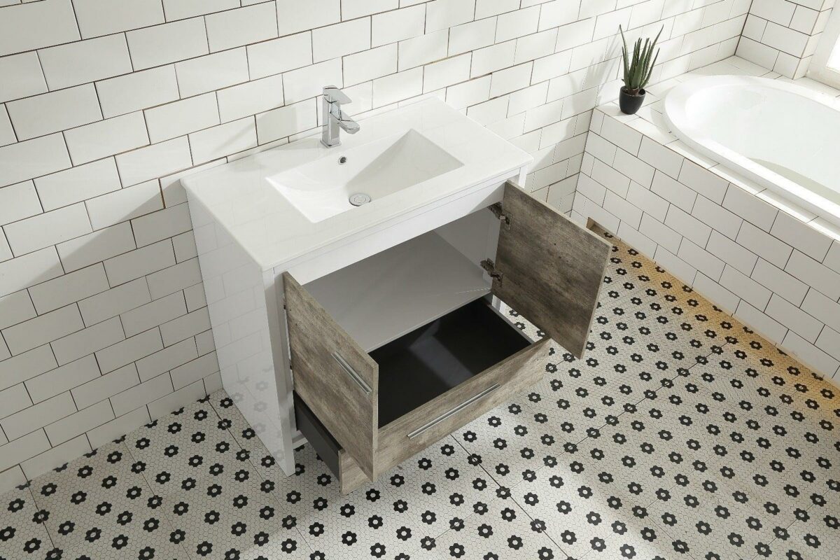 36" Ash Freestanding Bathroom Vanity with White Ceramic Countertop - Image 5