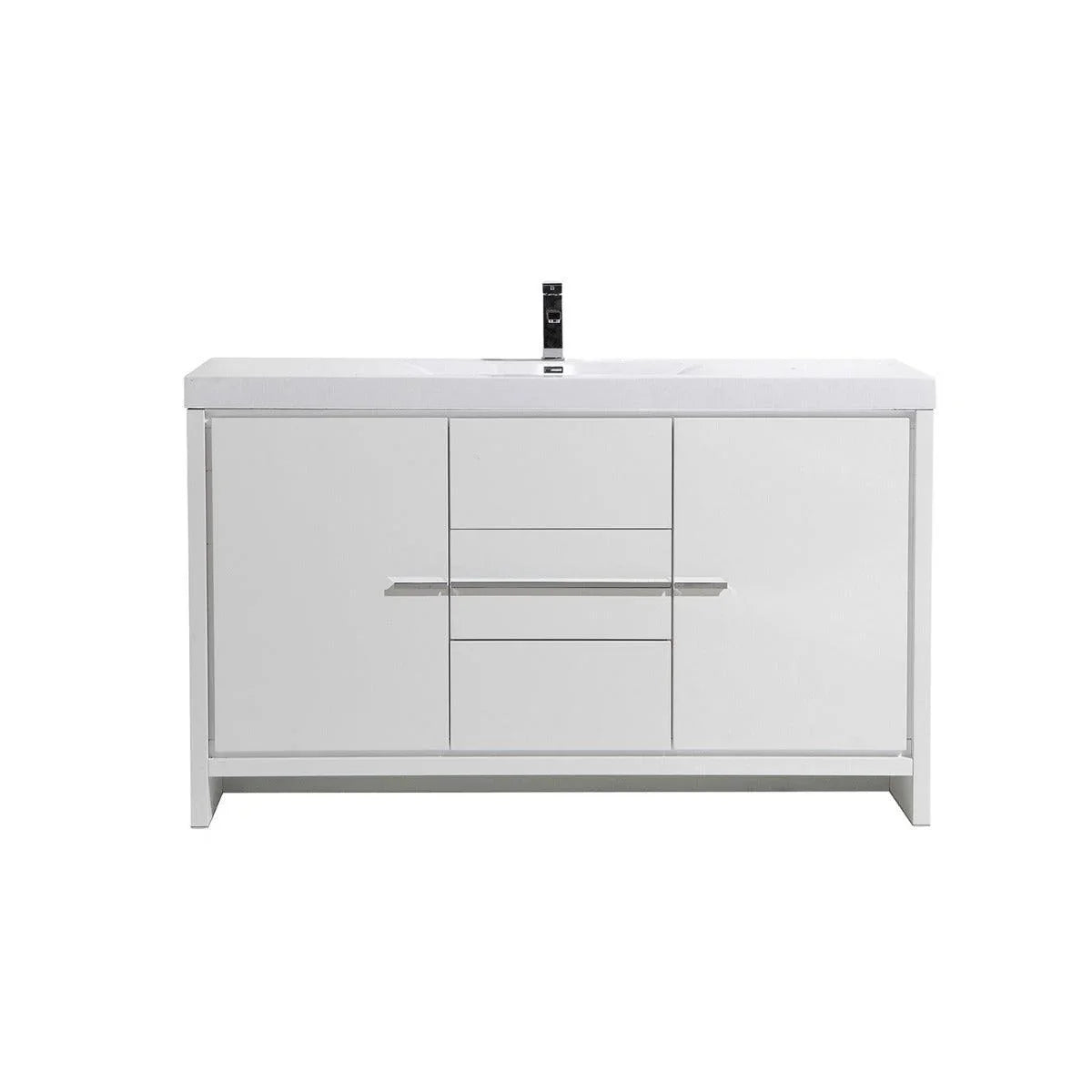 60" Glossy White Freestanding Single Sink Bathroom Vanity with White Polymarble Countertop – Image 7