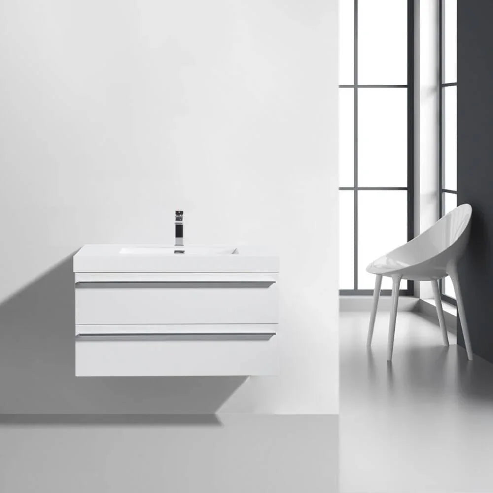 36" White Wall Mount Bathroom Vanity with White Polymarble Countertop Sofia - Image 7