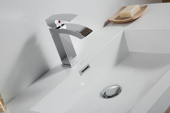 36" Soft Oak Wall Mount Bathroom Vanity with White Polymarble Countertop Sofia – Image 4