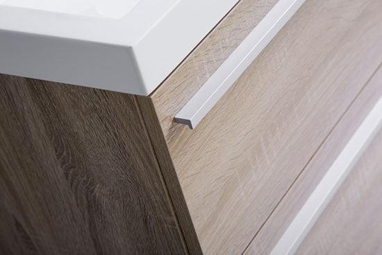 36" Soft Oak Wall Mount Bathroom Vanity with White Polymarble Countertop Sofia – Image 5