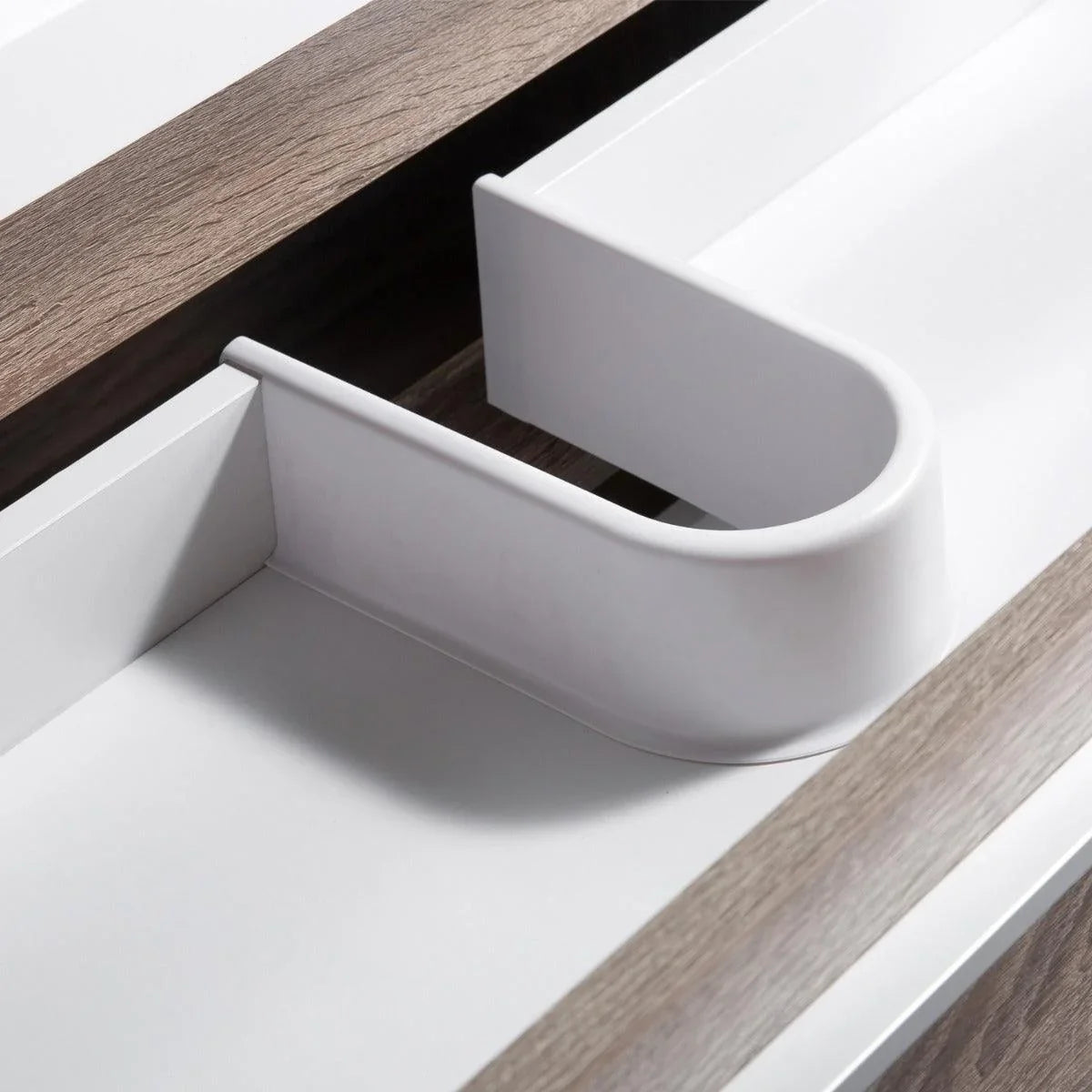 36" Soft Oak Wall Mount Bathroom Vanity with White Polymarble Countertop Sofia – Image 7