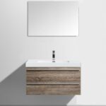 36" Soft Oak Wall Mount Bathroom Vanity with White Polymarble Countertop Sofia