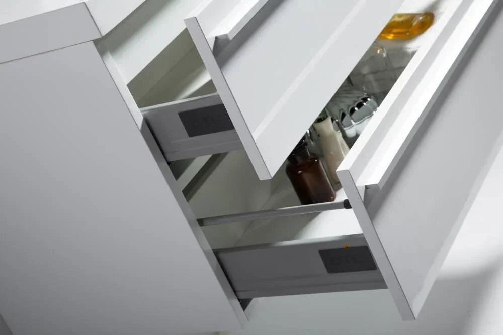 36" White Wall Mount Bathroom Vanity with White Polymarble Countertop Sofia - Image 5