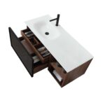 48" Walnut Wall Mount Single Sink Bathroom Vanity with White Solid surface Countertop - Image 3