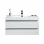 36" White Wall Mount Bathroom Vanity with White Polymarble Countertop Sofia - Image 2