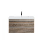 36" Soft Oak Wall Mount Bathroom Vanity with White Polymarble Countertop Sofia – Image 2