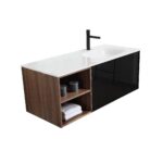 48" Walnut Wall Mount Single Sink Bathroom Vanity with White Solid surface Countertop - Image 2