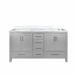 60" Light Grey Freestanding Double Sink Bathroom Vanity with Calcutta Quartz Countertop – Image 2