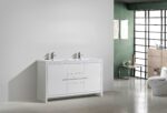 60" Glossy White Freestanding Double Sink Bathroom Vanity with White Polymarble Countertop - Image 6
