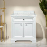 30" White Freestanding Bathroom Vanity with Carrera Marble Countertop Milan