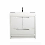 36" Glossy White Freestanding Bathroom Vanity with White Polymarble Countertop - Image 3