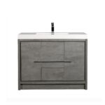 42" Cement Freestanding Bathroom Vanity with White Polymarble Countertop – Image 3