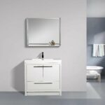 36" Glossy White Freestanding Bathroom Vanity with White Polymarble Countertop