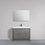 42" Cement Freestanding Bathroom Vanity with White Polymarble Countertop