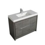 42" Cement Freestanding Bathroom Vanity with White Polymarble Countertop – Image 4