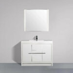 42" Glossy White Freestanding Bathroom Vanity with White Polymarble Countertop