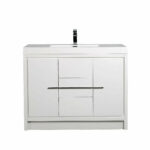 42" Glossy White Freestanding Bathroom Vanity with White Polymarble Countertop - Image 2