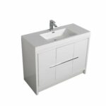 42" Glossy White Freestanding Bathroom Vanity with White Polymarble Countertop - Image 3