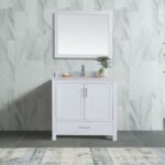 36" White Freestanding Bathroom Vanity with Carrera Marble Countertop