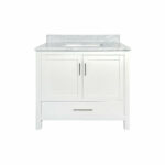 36" White Freestanding Bathroom Vanity with Carrera Marble Countertop - Image 3
