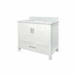 36" White Freestanding Bathroom Vanity with Carrera Marble Countertop - Image 4