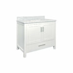 36" White Freestanding Bathroom Vanity with Carrera Marble Countertop - Image 2