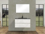36" Grey Wall Mount Bathroom Vanity with Black Engineered Quartz Countertop