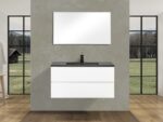 40" White Wall Mount Bathroom Vanity with Black Engineered Quartz Countertop