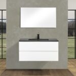 40" White Wall Mount Bathroom Vanity with Black Engineered Quartz Countertop