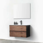 36" Walnut Wall Mount Bathroom Vanity with White Solid surface Countertop
