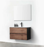36" Walnut Wall Mount Bathroom Vanity with White Solid surface Countertop