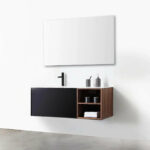 48" Walnut Wall Mount Single Sink Bathroom Vanity with White Solid surface Countertop