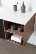 48" Walnut Wall Mount Single Sink Bathroom Vanity with White Solid surface Countertop - Image 7