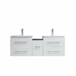 60" White Wall Mount Double Sink Bathroom Vanity with White Ceramic Countertop Jacob - Image 6