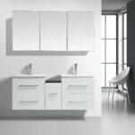 60" White Wall Mount Double Sink Bathroom Vanity with White Ceramic Countertop Jacob - Image 8