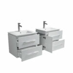 60" White Wall Mount Double Sink Bathroom Vanity with White Ceramic Countertop Jacob - Image 7